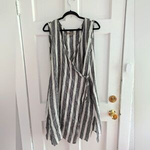 Flax Asymmetrical Dress in Gray and White Stripes